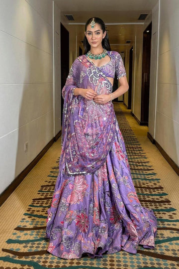 Lavender Teby Silk Floral Lehenga Choli with Real Mirror Sequin Embroidery Dupatta Set