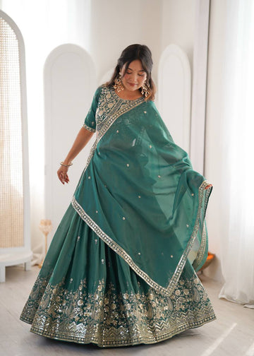 Shimmer Silk Lehenga Choli with Sequin Embroidery and CanCan for Indian Wedding Guest Wear