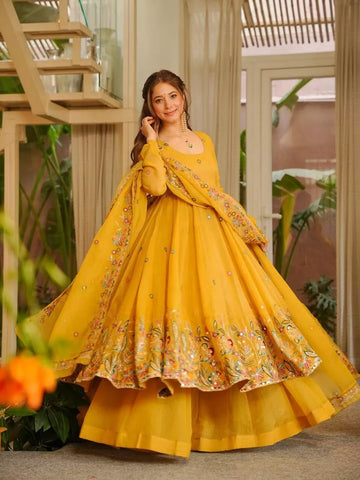 Haldi Outfit in Kediya Style Top With Palazzo and Dupatta