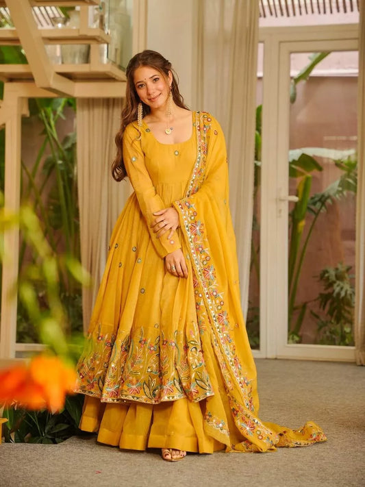 Haldi Outfit in Kediya Style Top With Palazzo and Dupatta