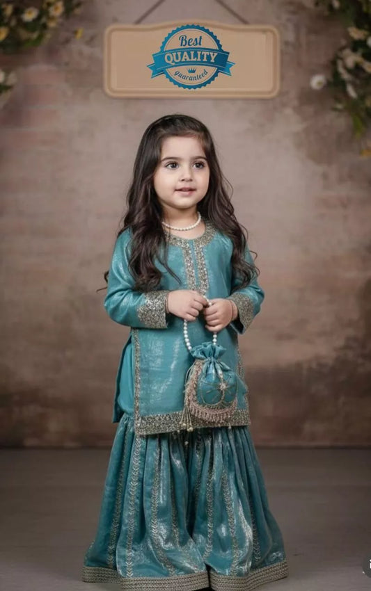 Girls Sharara Suit Set with Dupatta | Silk Kids Ethnic Wear for Wedding & Festive | House of Saavi