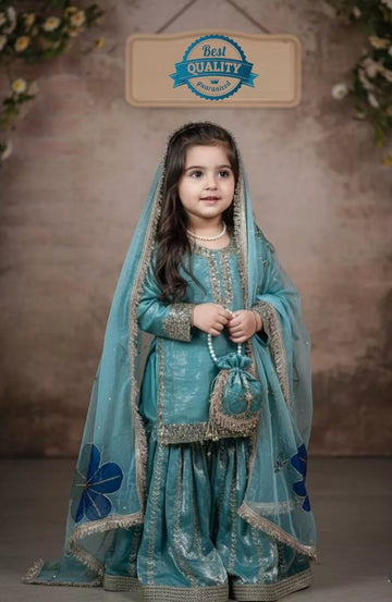 Girls Sharara Suit Set with Dupatta | Silk Kids Ethnic Wear for Wedding & Festive | House of Saavi