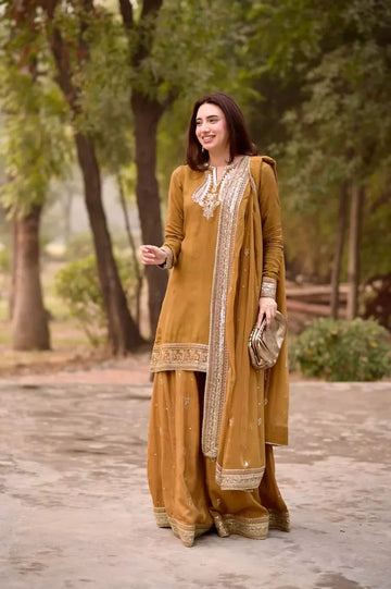Mul Chanderi Suit Set for Women with Dupatta | Festive & Party Wear Palazzo Suit | House of Saavi