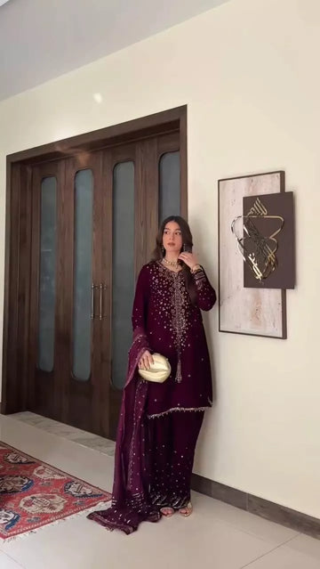 Roman Glass Suit Set for Women with Dupatta | Party Wear & Festive Palazzo Suit | House of Saavi