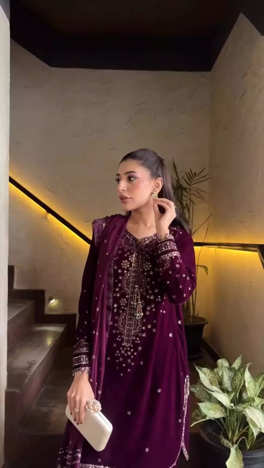 Roman Glass Suit Set for Women with Dupatta | Party Wear & Festive Palazzo Suit | House of Saavi