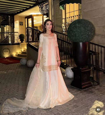 Natural Crepe Suit Set for Women with Organza Dupatta | Festive & Party Wear Palazzo Suit | House of Saavi